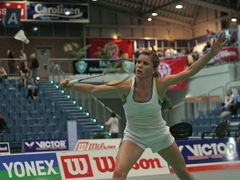 Carola Bott during badminton play.
