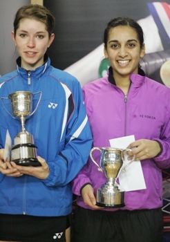Heather Olver and her women’s doubles partner Maz Agathangelou at the Yonex Irish International Finals.