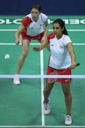 Heather Olver and Marana Agathangelou at the Delhi 2010 Commonwealth Games.